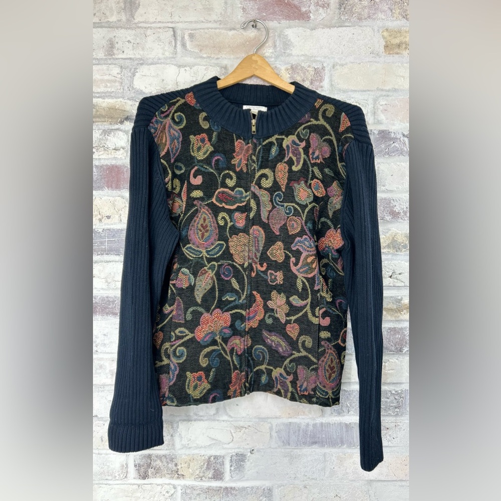 Christopher & Banks Navy Floral Zip Cardigan Jacket